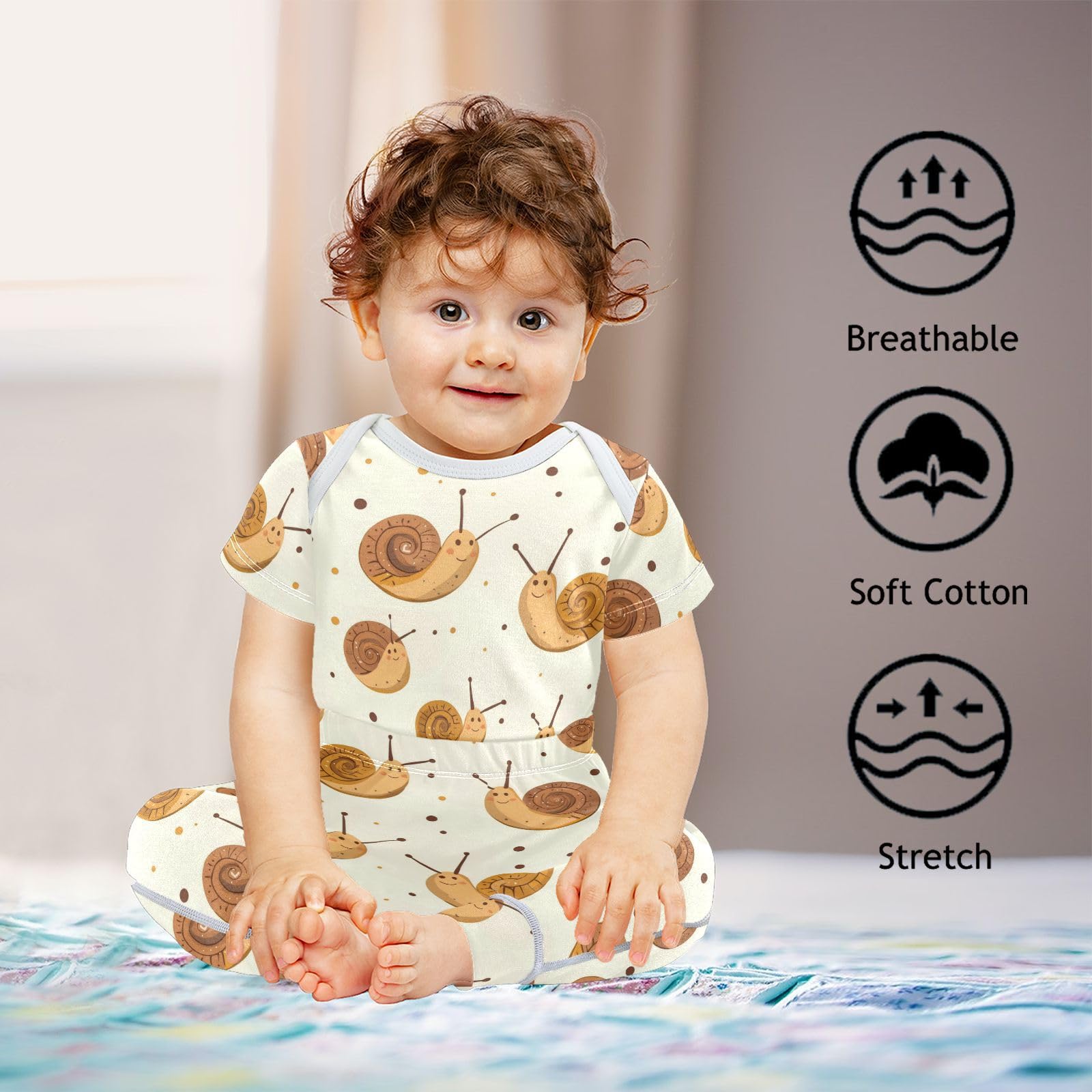 vvfelixl Unisex Short Sleeve Baby Pants Sets,Cartoon Snail Baby Bodysuits Set,Babys Layette Sets Clothes for 18-24M