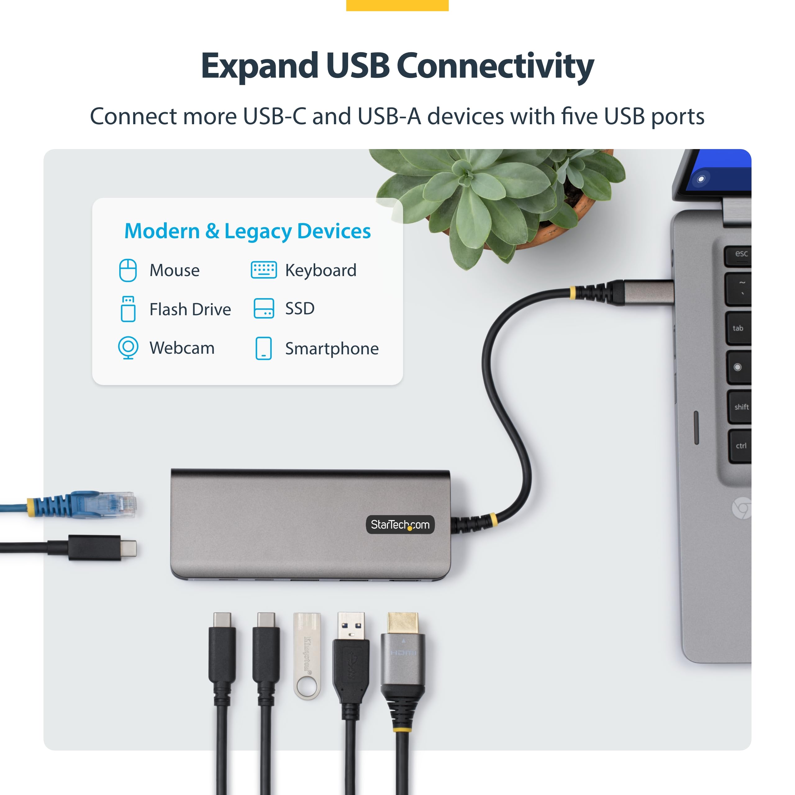 StarTech Hub USB-C 7-in-1 HDMI 4K 60Hz, 5 Porte 5Gbps, 140W PD, GbE