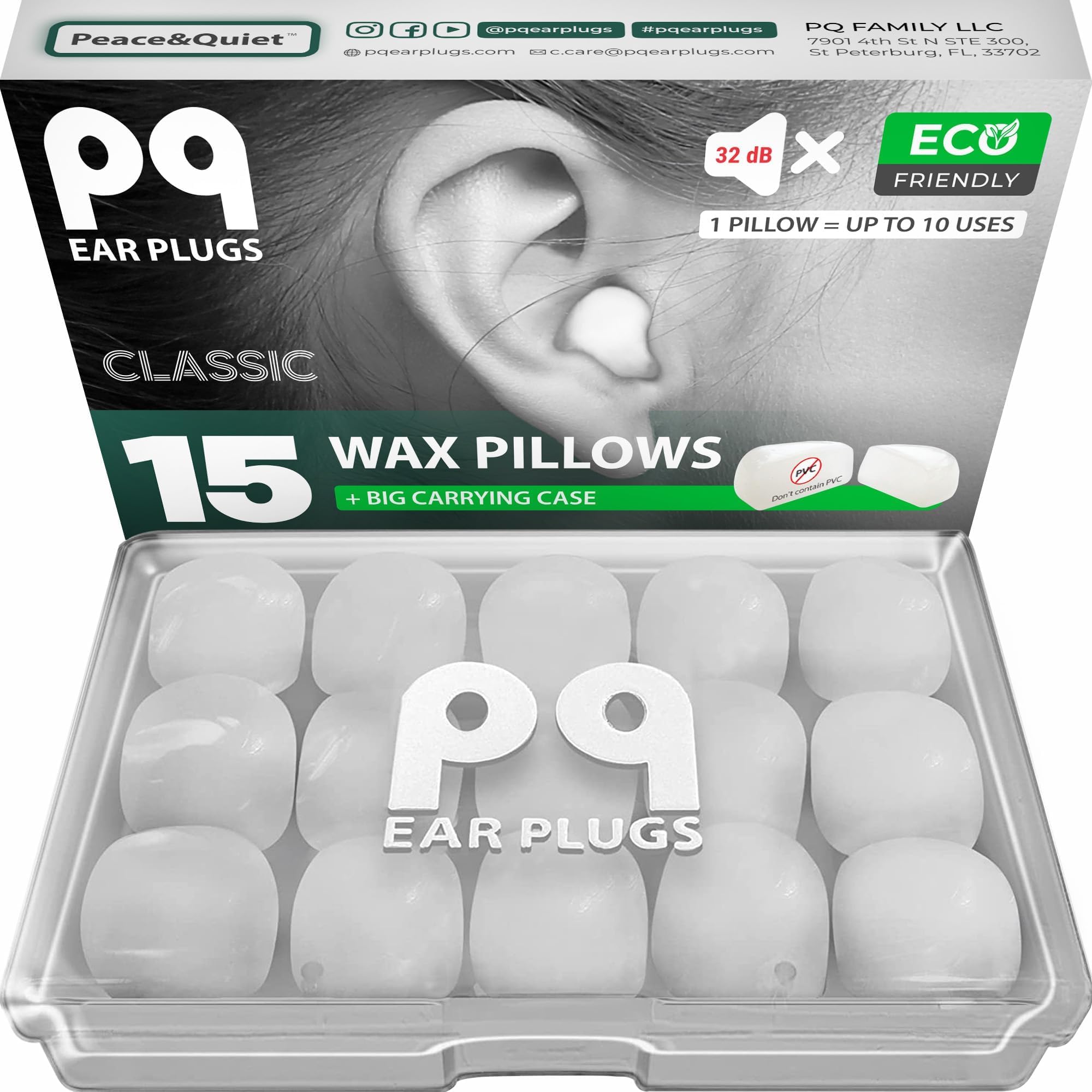 PQ Wax Ear Plugs for Sleeping, Swimming 15 Soft Noise