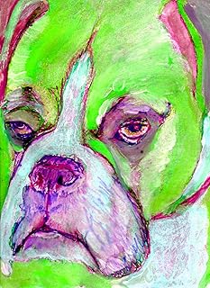 Abstract Boxer Dog Painting, Lime Green Boxer Dog Owner Gift Idea, Boxer Mom Gift, Green Boxer Dog Wall art, Hand Signed Boxer Dog Wall Hanging Art Print Hand signed by Oscar Jetson