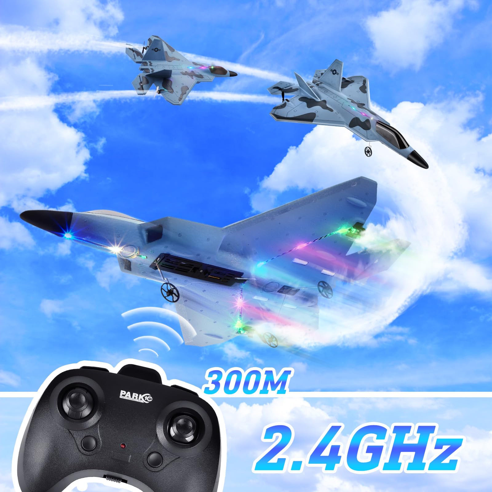 JONRRYIN Aereo Radiocomandato F-22 RC, Aeroplano Telecomandato per Bambini, 2,4 GHz, Aliante Radiocomandato, Giocattolo per Principianti, Bambini e Adulti