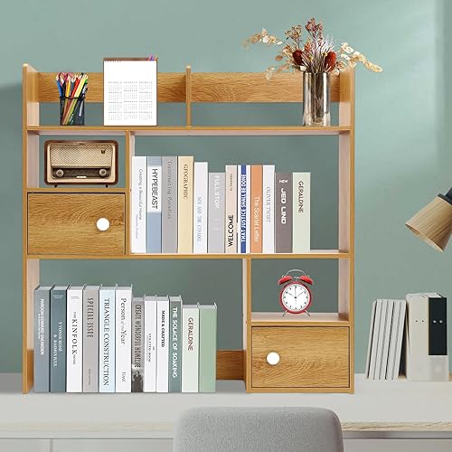 Miniatura 2 de Kreiaoer Organizador de escritorio de madera, mini estantes de escritorio de oficina, almacenamiento de escritorio expandible, estantería de