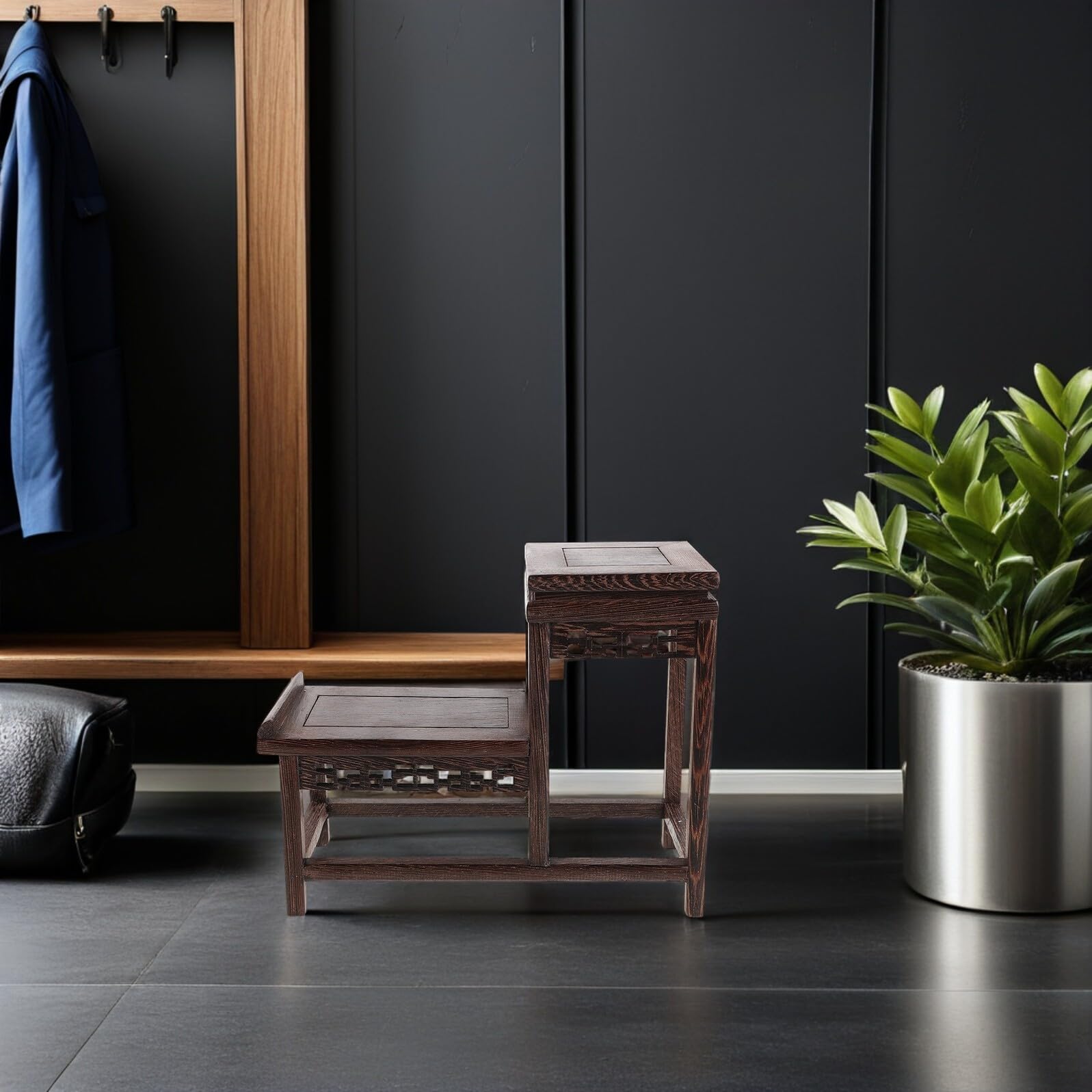 Alipis 2nivel Base de Madera para Esculturas Decorativa Soporte de Pedestal de Madera para Plantas de Interior Elevador de Jardineras para Teteras y Acentos de Sala de Estar