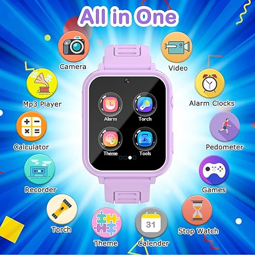 Miniatura 2 de Cosjoype Relojes inteligentes para niños de 3 a 12 años, con 24 juegos de rompecabezas, cámara de video HD, reproductor de música, tarjetas de