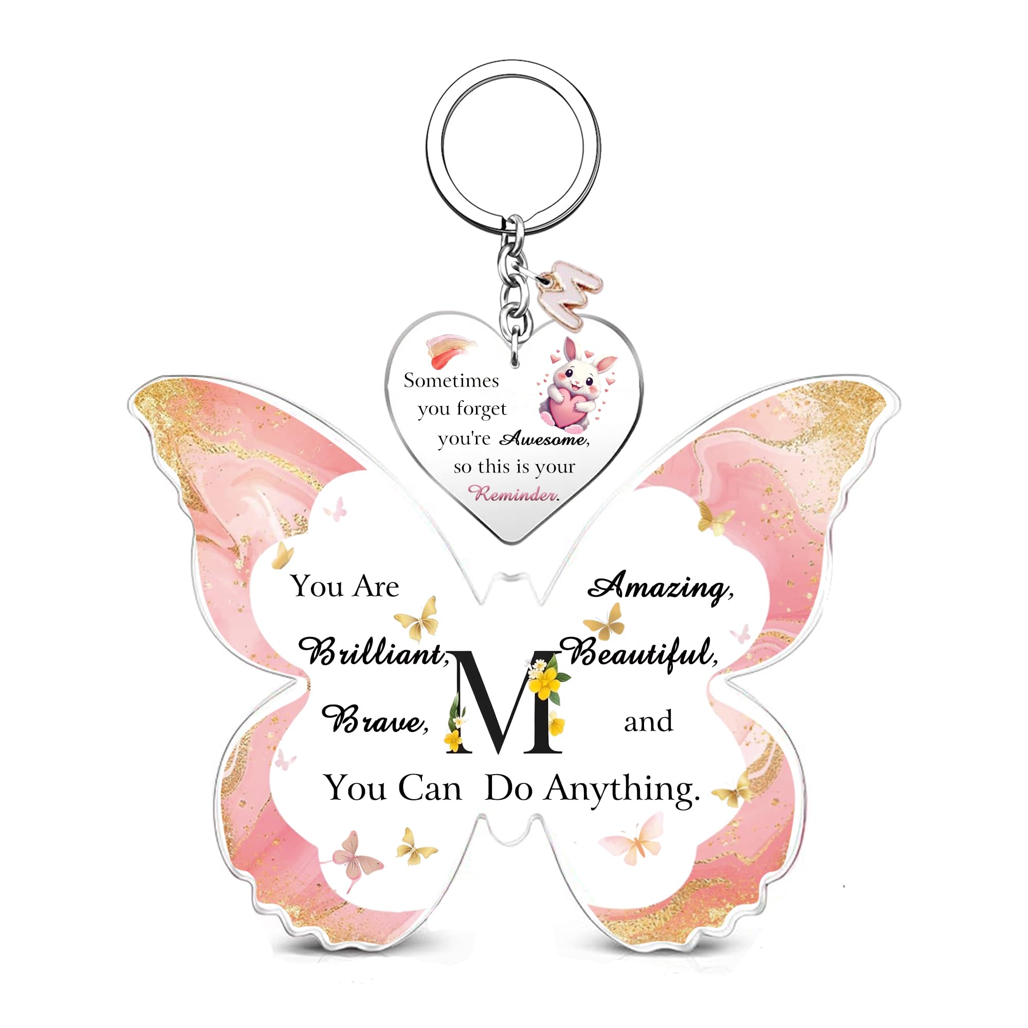 Acrylic Plaque Keychain Set A to Z Initial Letter Inspirational 26 Alphabets Birthday Christmas Gifts Bestie Friend Daughter Keepsake Graduation Keyring Personalised Women Girls Valentine's Sign (M)