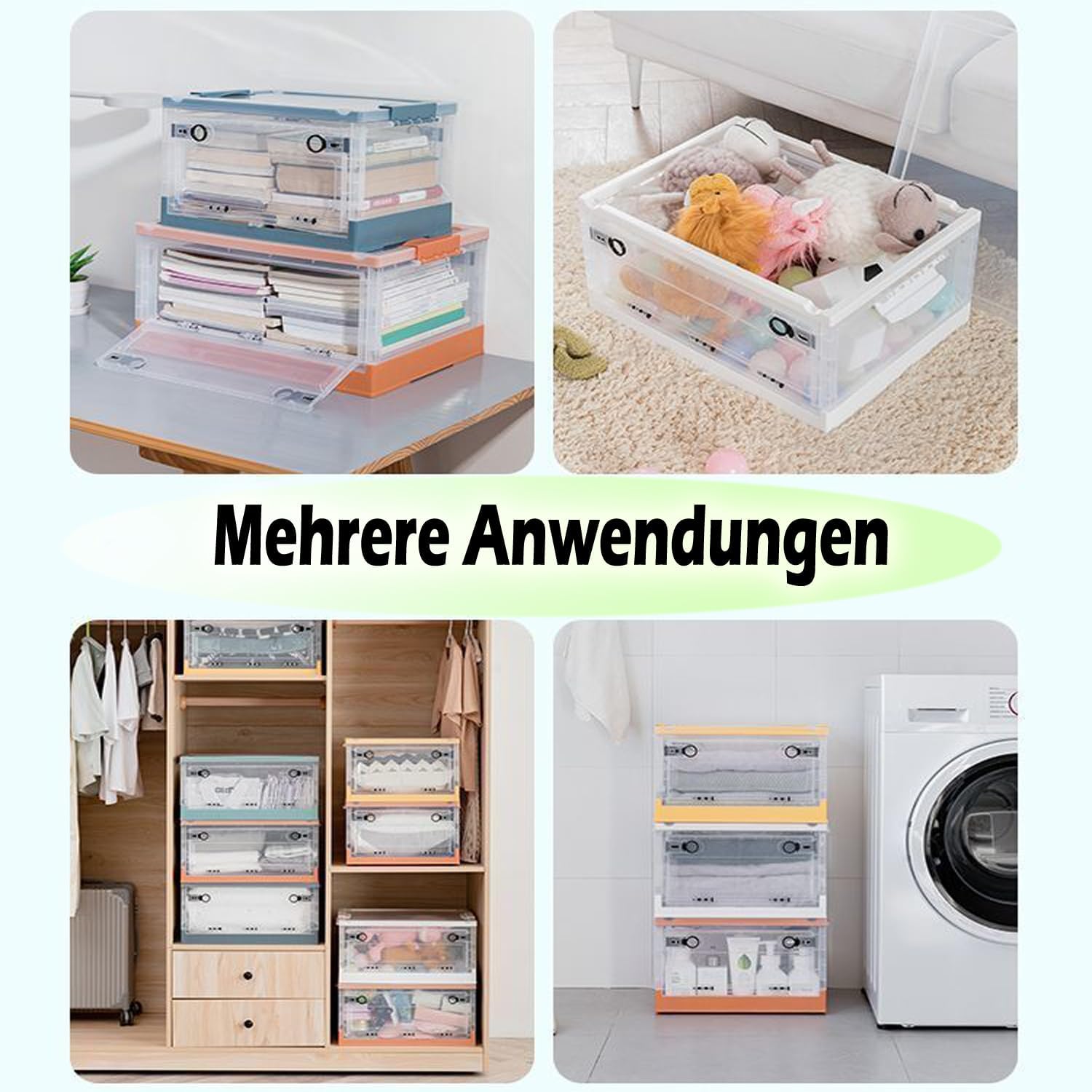 Hooha 56L Robuste Aufbewahrungsboxen Transparenter Organizer Box mit Deckel&Rollen 51cm X 36cm X 30cm Kleiderboxen für Kleiderschränke Innen und Außen Gutes Stapelprinzip Aufbewahrung Ordnungssystem