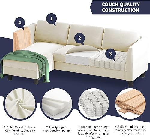 Miniatura 3 de Sofá convertible en forma de L de 87 pulgadas con diván revisable, sofá tapizado de 3 asientos con tela de terciopelo transpirable para sala de