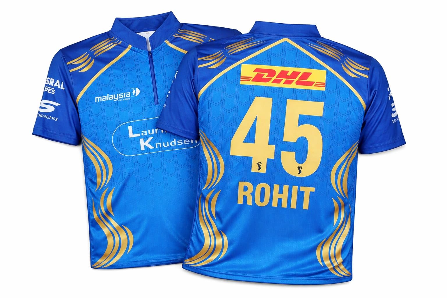 MI Rohit #45 IPL Cricket Jersey, Blue and Gold, Half Zip Collar-picture-23