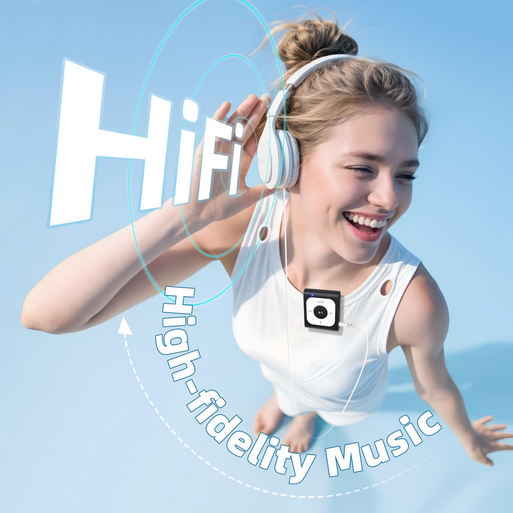 AGPTEK A53PL Lecteur MP3 à clip 64 Go avec Bluetooth, lecteur de musique portable avec radio FM, Shuffle, pas besoin de téléphone, pour le sport (noir)