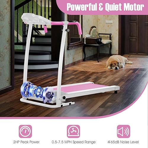 Miniatura 3 de GYMAX Caminadora plegable, máquina eléctrica motorizada para caminar con soporte para dispositivo para ejercicio cardiovascular, entrenamiento de