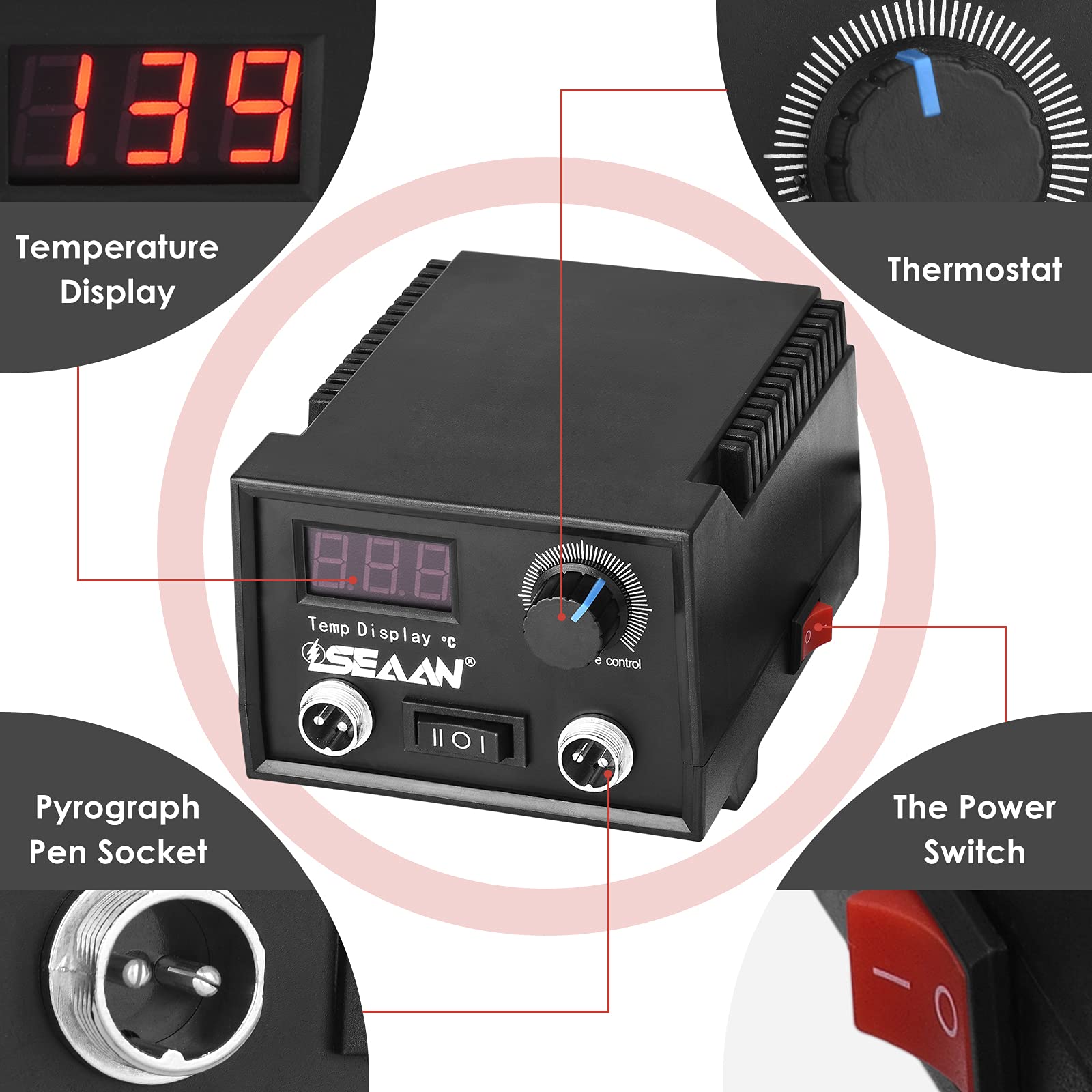 Aomdom Pirografo per Legno 60W Macchina per pirografia Kit professionale per pirografia 0°C a 850°C Display Digitale mit 2 Penne 23 Teste di Penna per principianti e adulti