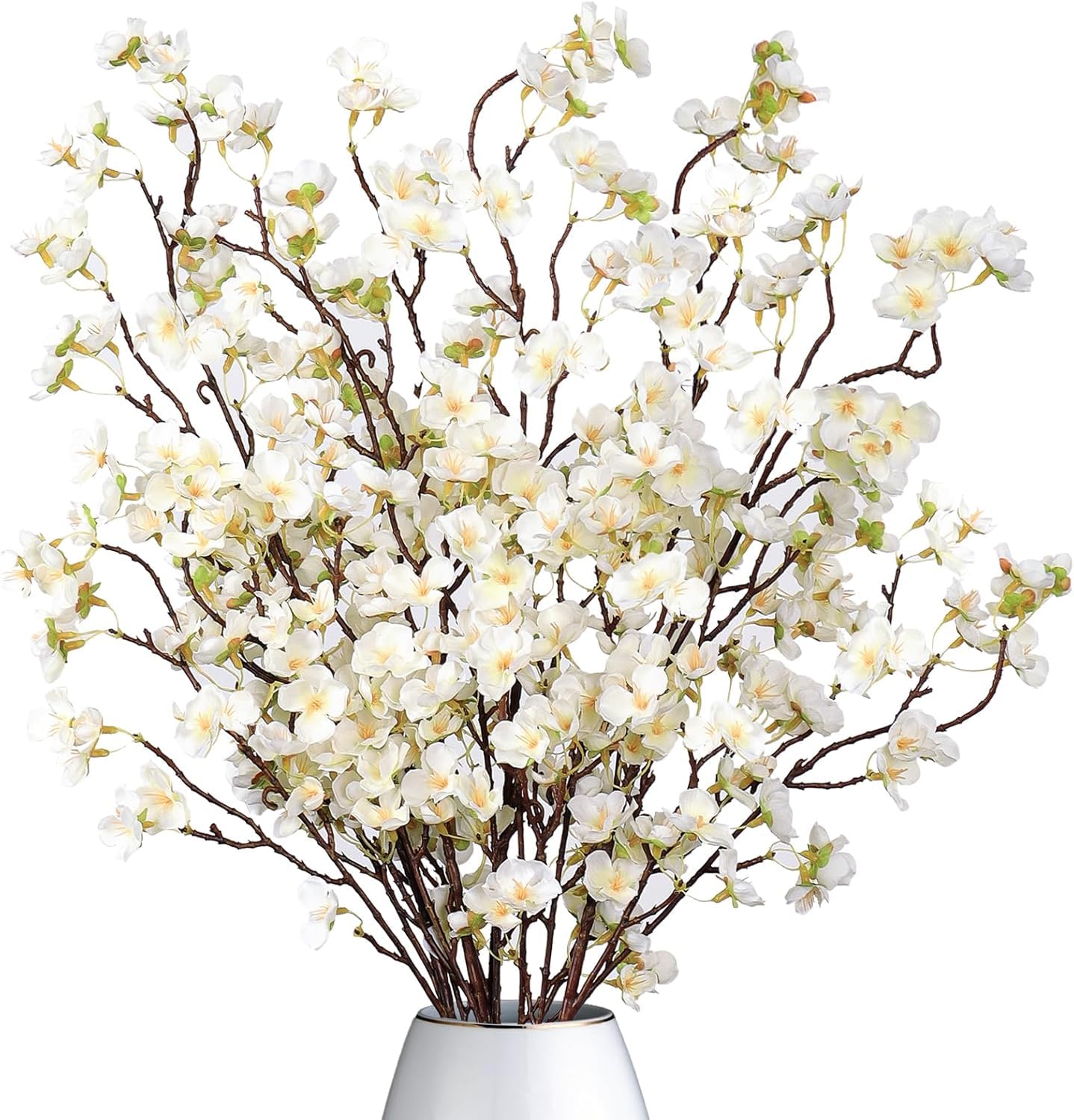 Dremisland 4PCS Artificial Cherry Blossom Branches White Plum Blossom 39.3in Winter Fake Flowers Tree Stems Silk floral Plants Desk Spring Decoration for Wedding Bouquets Party Table Vase Decor