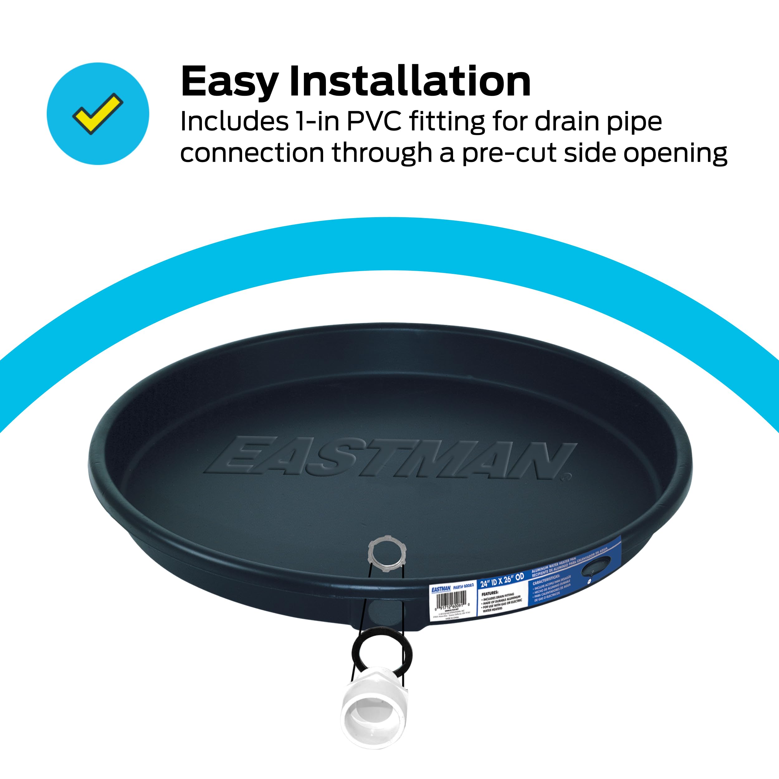 Eastman Water Heater Drain Pan with PVC Fittings, 24 Inch ID x 26