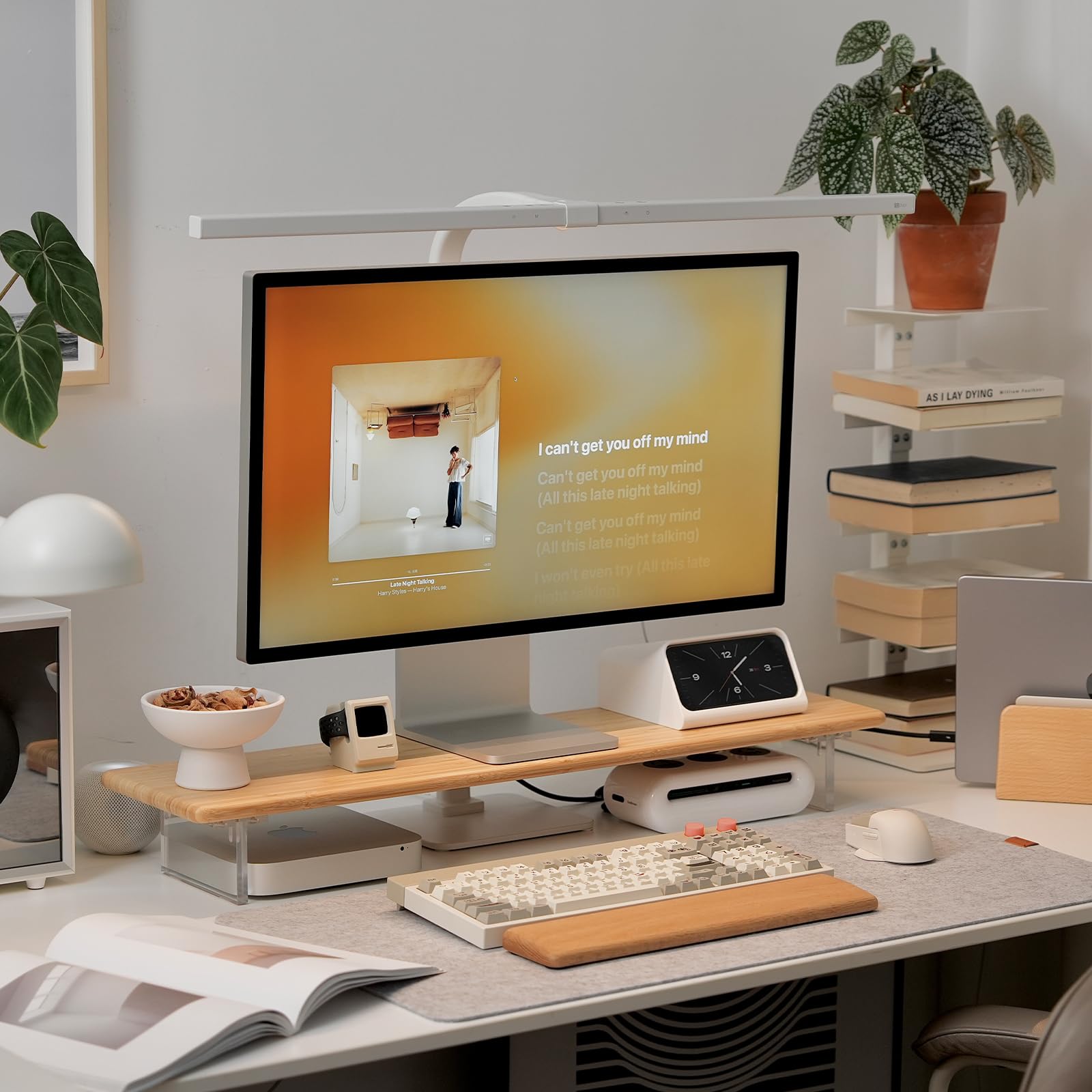 Supporto per monitor in bambù con gambe in acrilico per scrivania, 80 cm, supporto per PC, computer, laptop, stampanti, altoparlanti (naturale)