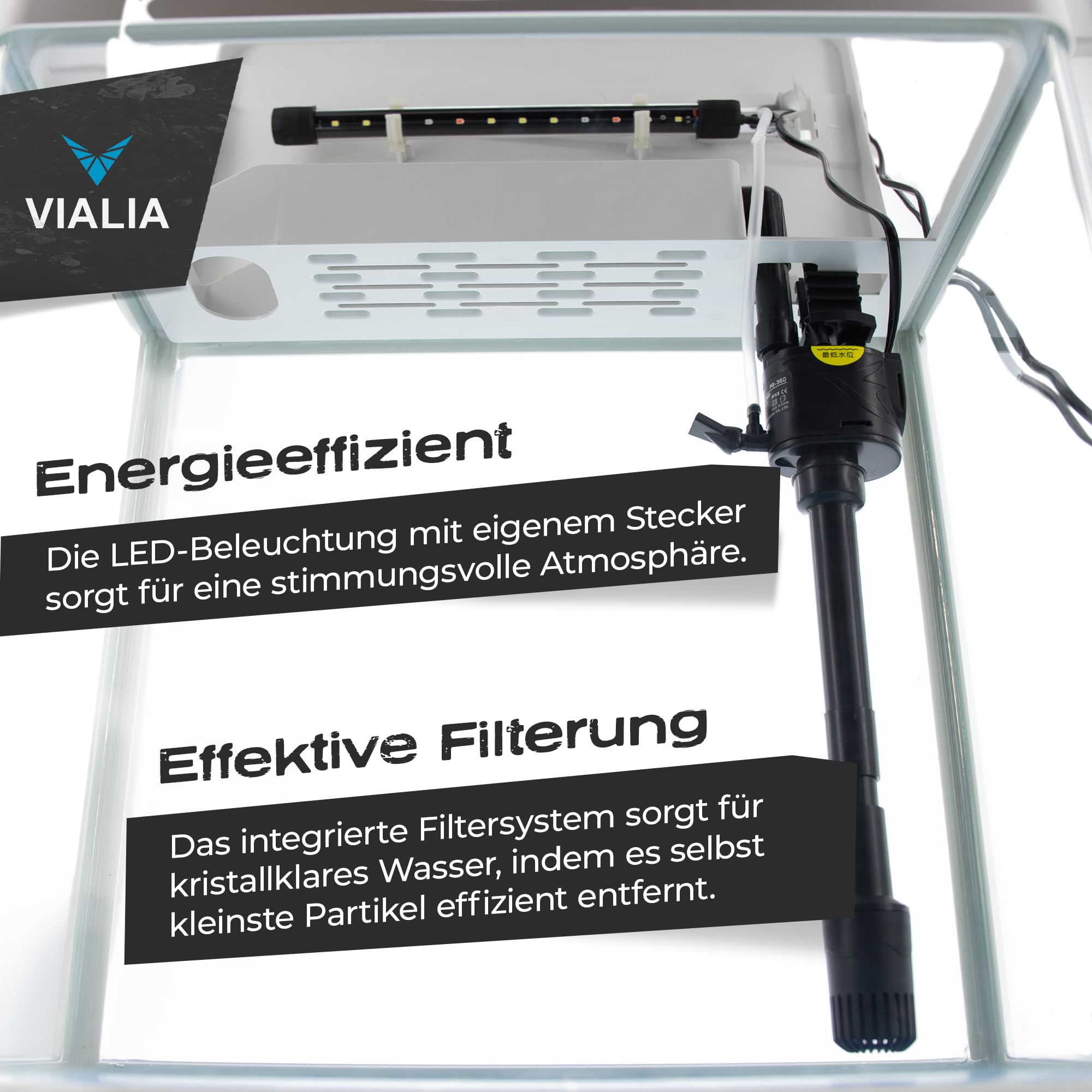 Aquarium Komplettset 18L Weiß mit LED Beleuchtung Pumpe Filter 30x20x32 cm Nano Aquarium Gebogenes Panoramaglas