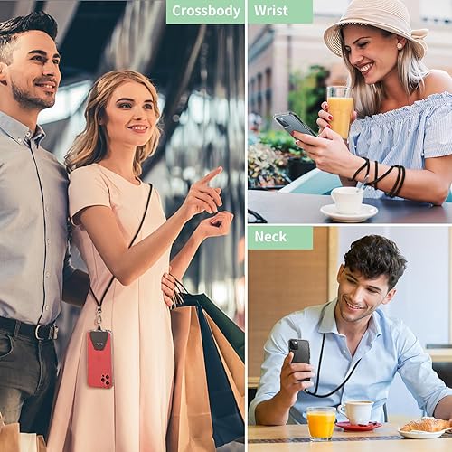 Vista 2 de OUTXE Paquete de 2 cordones para teléfono, 2 correas ajustables para el cuello, 4 parches para teléfono, #3-Púrpura