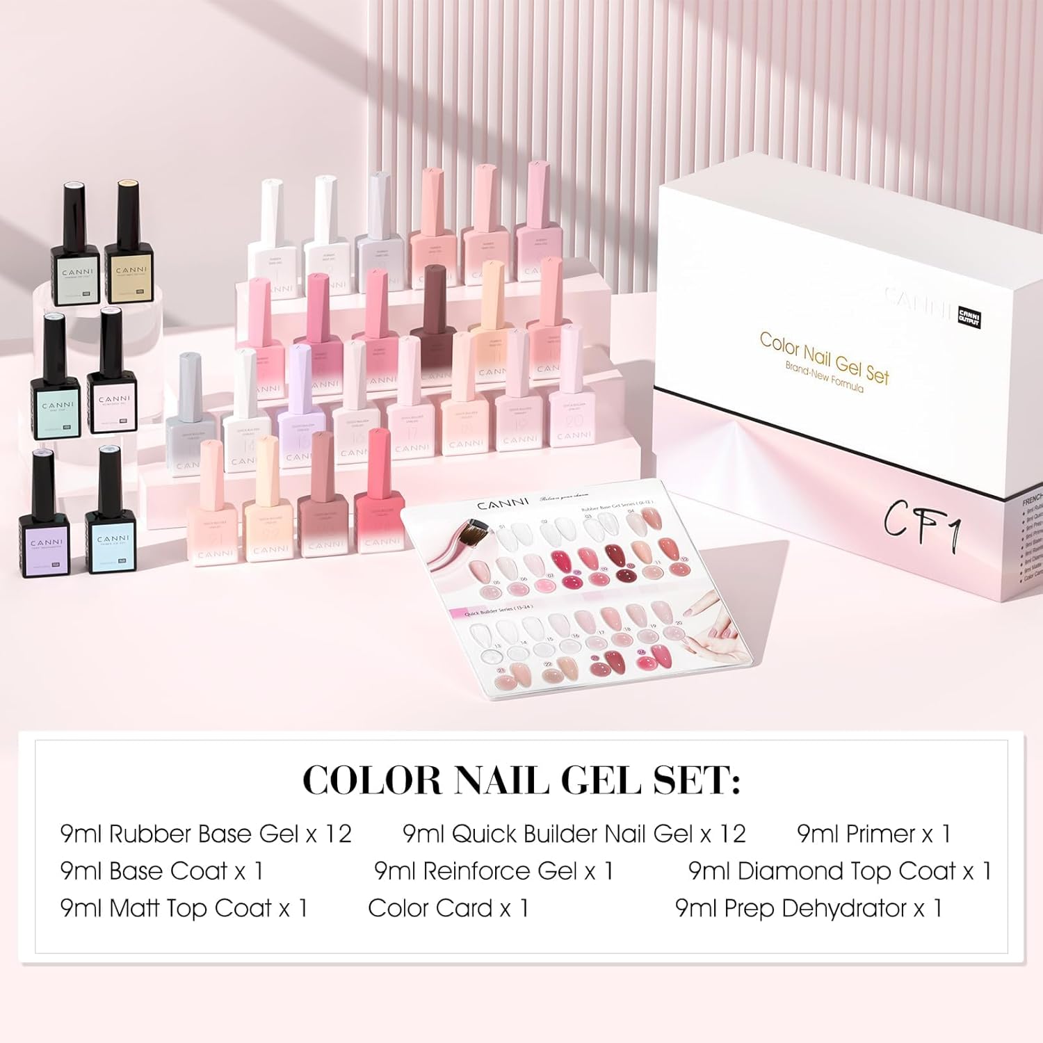 CANNI CF1 Gel Nail Polish Set, 30 Pcs 9 ml Jelly Pink Gel Polish Soak Off LED Natural Nail Polish Set Art Starter Manicure Salon DIY at Home