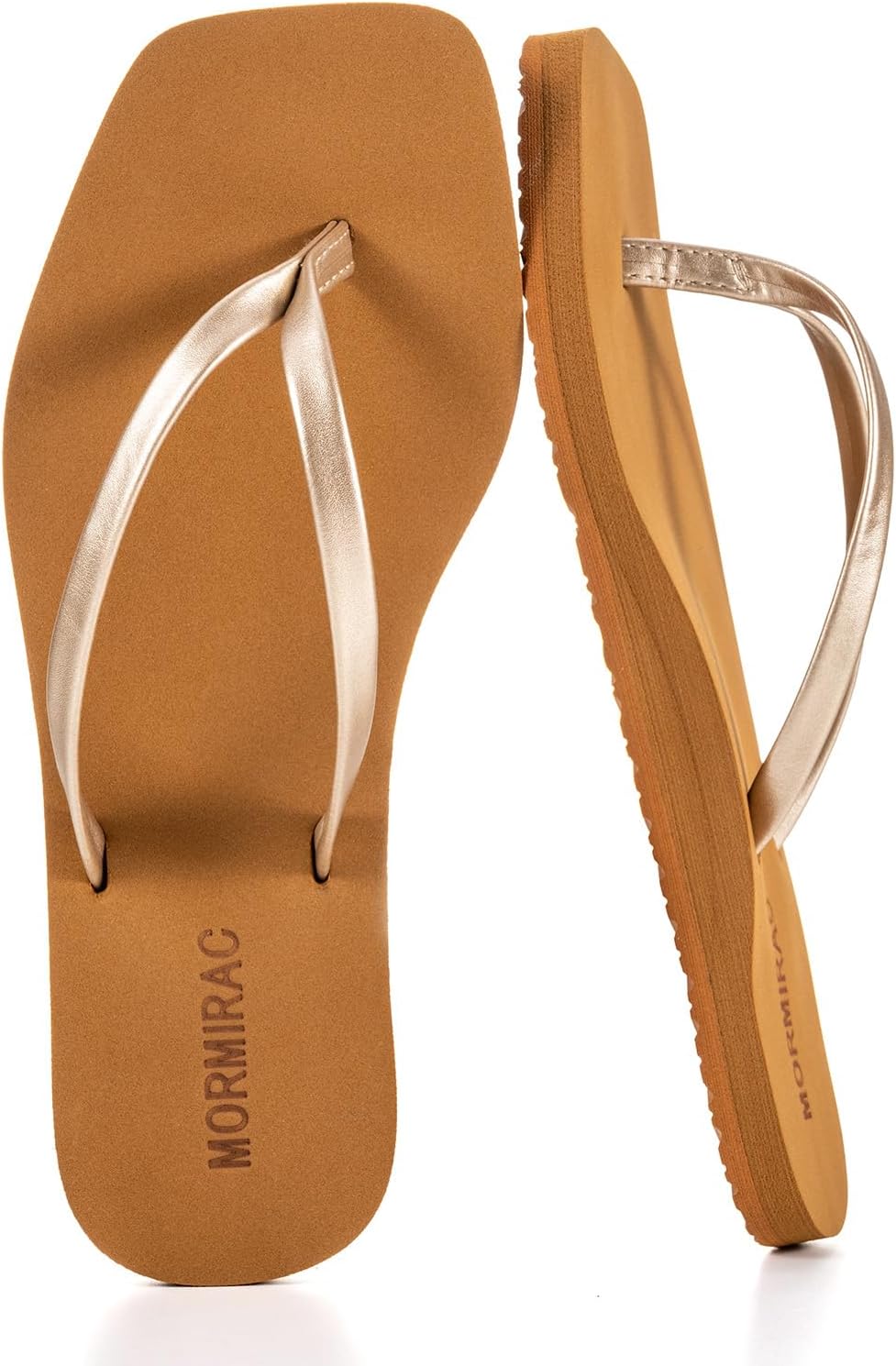 MORMIRAC Womens Slim Leather Comfortable Flip Flops Summer Beach Thong Sandals Arch Support Non Slip