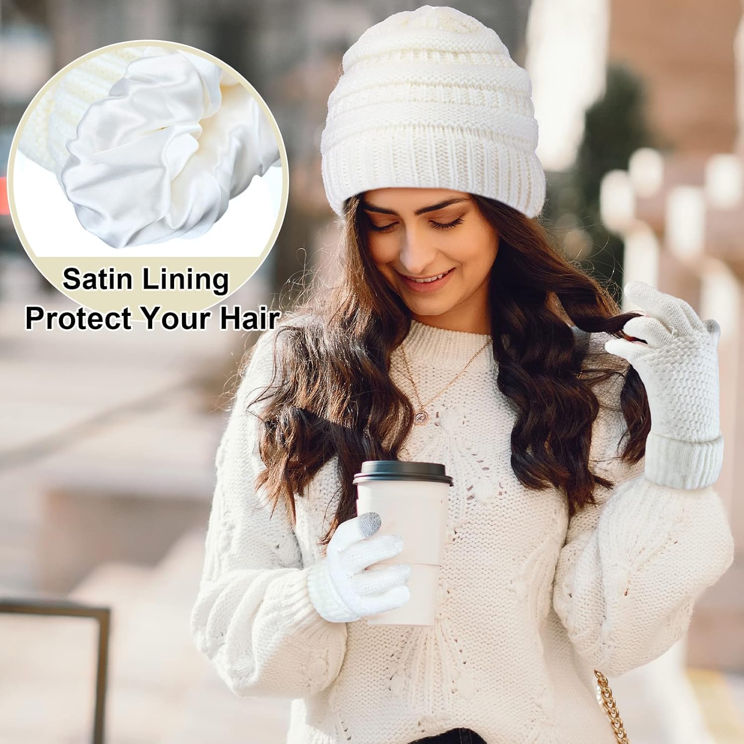 4 Sets Knitted Beanie Hat & Glove Set for Women - Soft, Warm Touchscreen Gloves & Winter Hats - Image 4