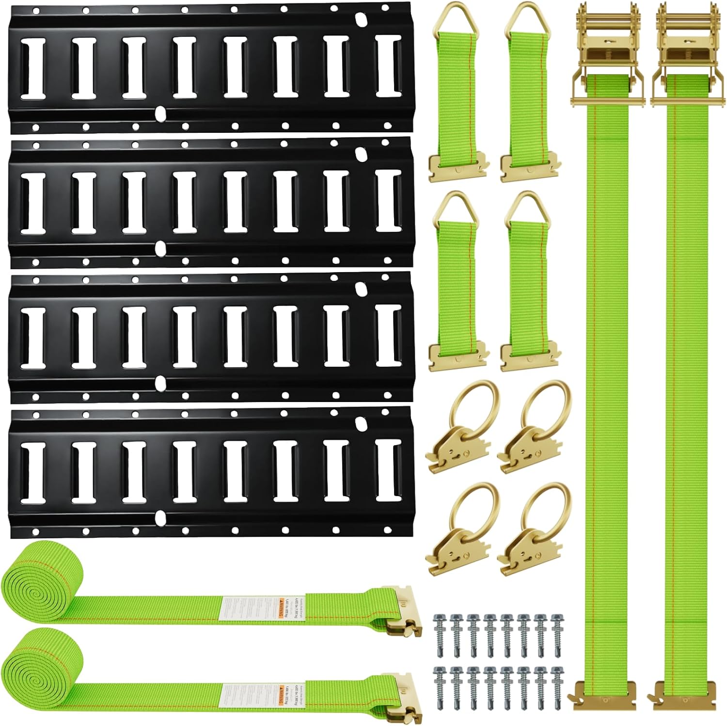 UMIRO 4 Pack 16” E-Track Rails Kit with 30 PCS Accessories Complete Tie Down System for Trailers,Vans & Garages Includes 2 Ratchet Straps,4 O-Rings,4 D-Ring Tie Offs,16 Screws,2000 lbs Capacity