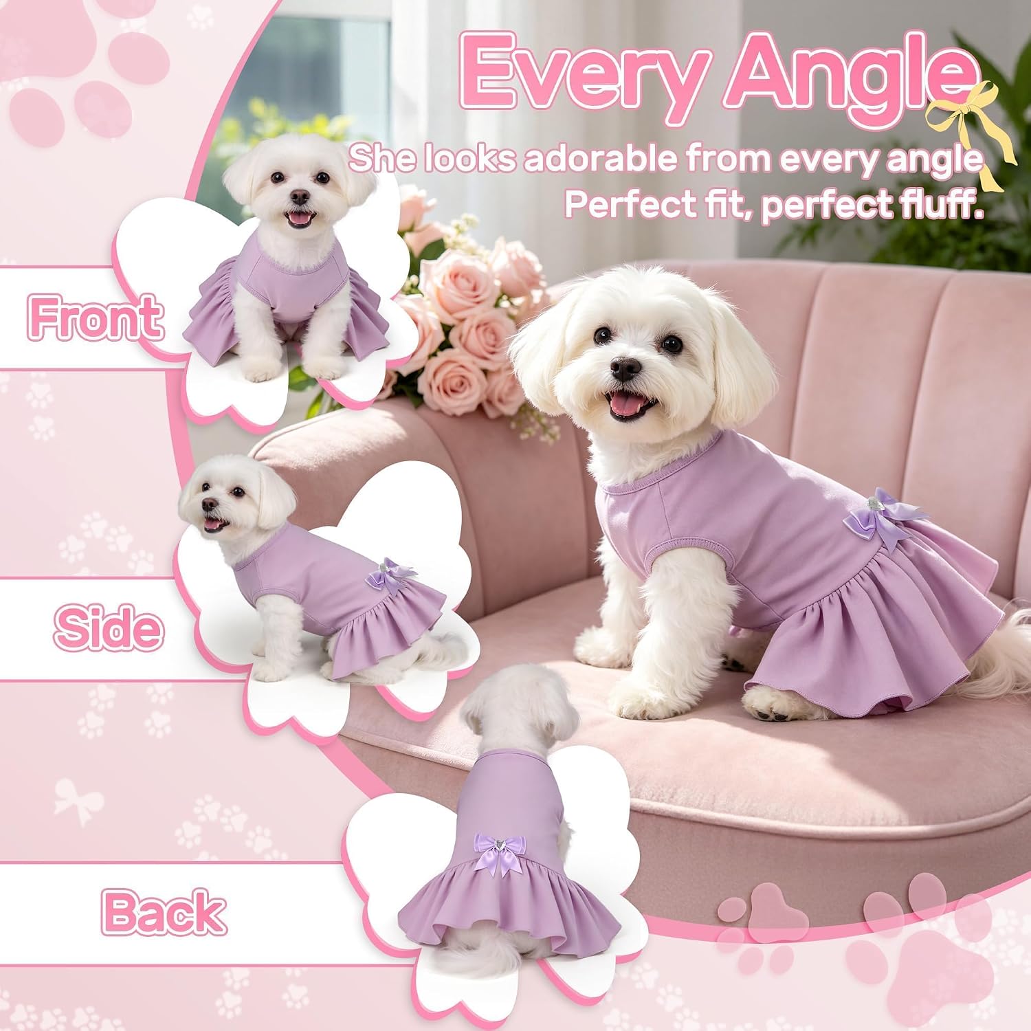 YUDODO Dog Dress Sleeveless Cat Dresses Clothes for Small Dogs Girl | Breathable, Lightweight, Soft & Does Not Pill, Cute Skirt Hem, Bowtie Design, Dresses for Small Dogs, Purple, M