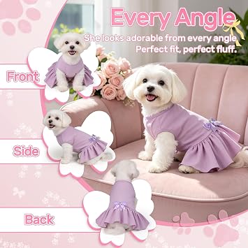 YUDODO Dog Dress Sleeveless Cat Dresses Clothes for Small Dogs Girl | Breathable, Lightweight, Soft & Does Not Pill, Cute Skirt Hem, Bowtie Design, Dresses for Small Dogs, Purple, L