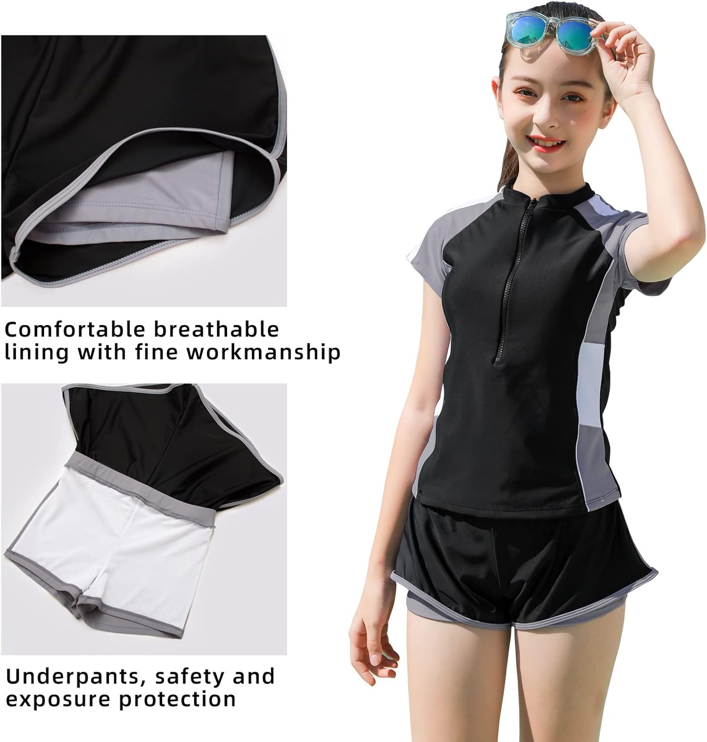 Girls Swimsuits, Kids Two-Piece Rashguard Swim Set Bathing Suits Beach Shorts Swim Shirts Size 6-7,8,10-12,14-16 - Image 3