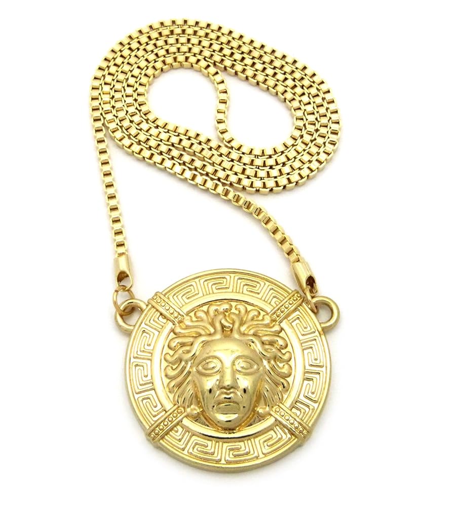 Gold Tone Medusa Face Pendant 3mm 30