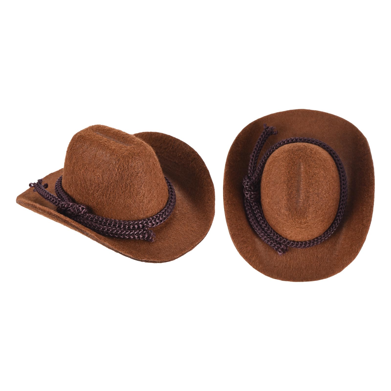 PATIKIL 2 Pcs Mini Cowboy Hats, Brown Miniature Western Cowboy Hat Tiny Dollhouse Accessories for Crafts Dolls Wedding Party Dress Decoration Hair Accessories Snowman,3.3 x 2.8 x 1.6 Inch