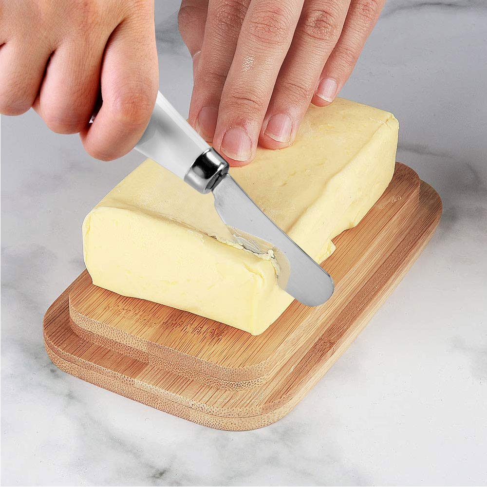 SZUAH Porcelain Butter Dish with Butter Knife(500ml), Large Butter Keeper Container with Natural Bamboo Lid & Seal Ring. 1