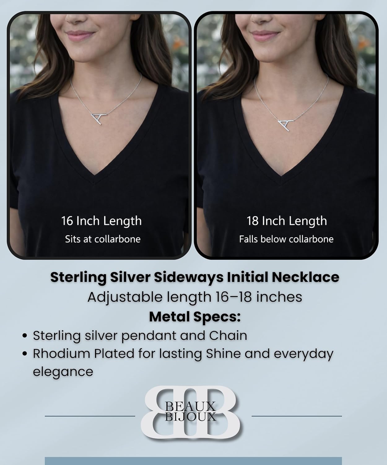 Sterling Silver Sideways Initial Necklace - Initial Necklaces for Women - Letter Necklace for Women - Initial Necklace - Letter Necklace - Initial Necklaces for Women Silver - Necklace Initials - Image 3