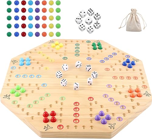 HOROW Wahoo - Juego de mesa original de madera, juego de mesa clásico de 2 lados pintado de pista rápida para 6 jugadores y 8 jugadores con 32