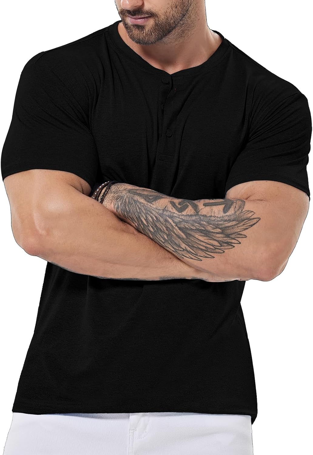 Mens Henley Shirt Dry Fit Tech 3 Button Slim Fit Quick Dry Gym Tshirt Short Sleeve Lightweight Casual T Basic Tee - Image 3