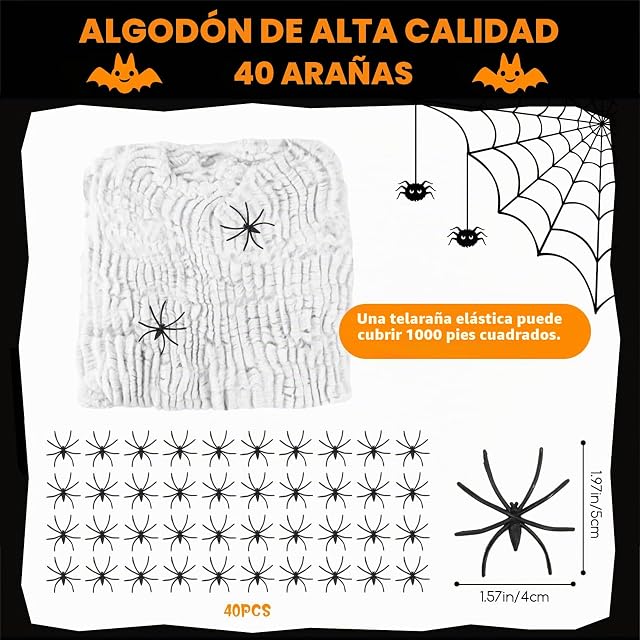 Foto 2 de 7 de CNMTCCO Telaraña Halloween, Halloween Tela Araña con 40 Arañas Falsas