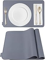 Kamehame Silicone Placemats Set of 2 - Non-Slip Heat Resistant Table Mats 17.5x11.4in Raised Edges Dining Protection
