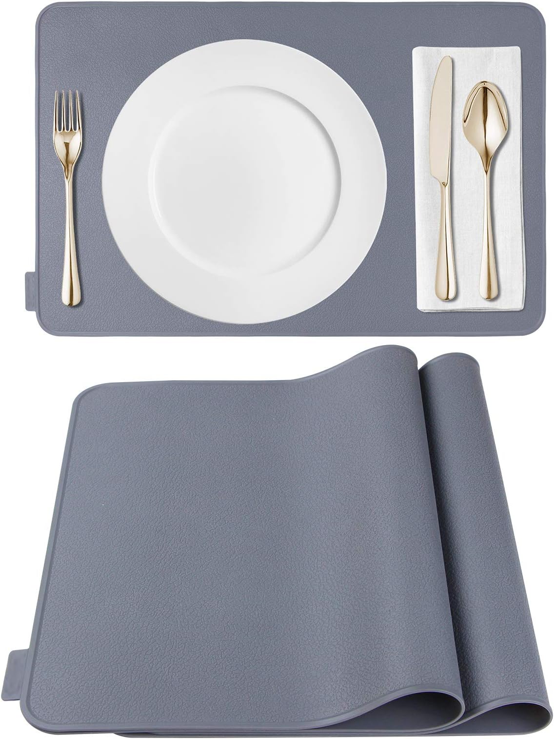 Kamehame Silicone Placemats, Placemats for Dining Table Set of 2 Non Slip Heat Resistant Table Mats 17.5 x 11.4 inch with Raised Edges