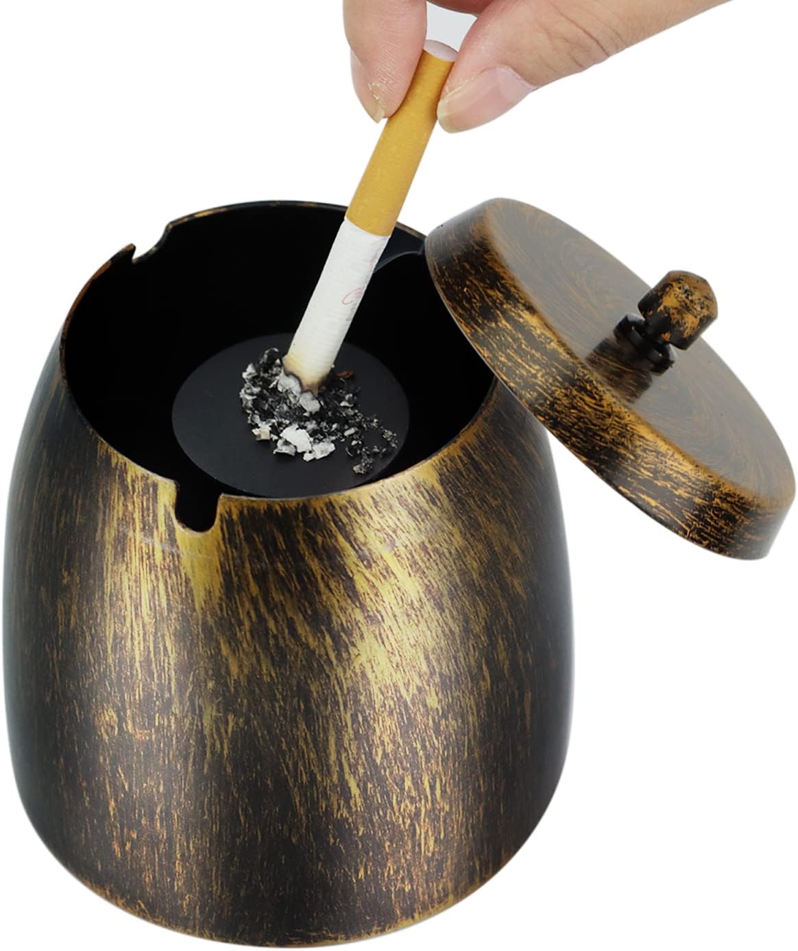 MXTIMWAN Cenicero Exterior de Acero Inoxidable Con Tapa, Grande Cenicero Portatil Antiolores Antiviento Ashtray Cigar, para Bar Balcon Terraza Hogar Casa Oficina