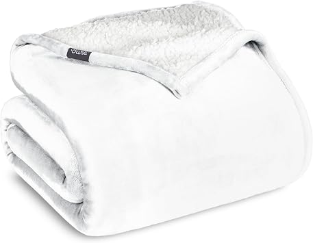 Bare Home Sherpa Fleece Blanket - Throw/Travel Size - Blanket for Bed, Sofa, and Couch - Warm & Lightweight - Fluffy & Soft - Reversible Throw/Travel, White