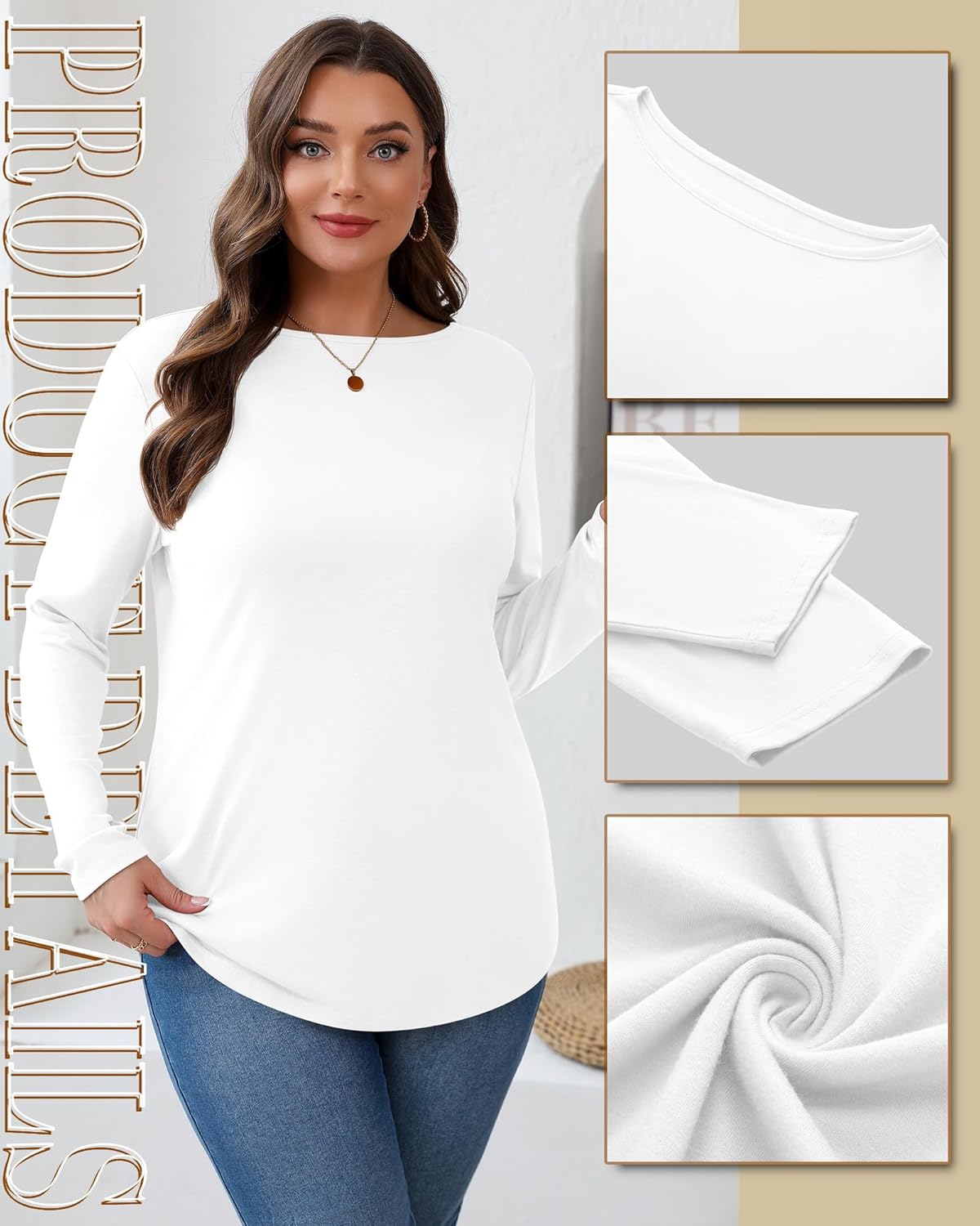 Ficerd 3 Pack Womens Plus Size Long Sleeve Tops Crew Neck Loose Fit T Shirt Stretchy Casual Winter Tops Basic Tees Shirts - Image 4