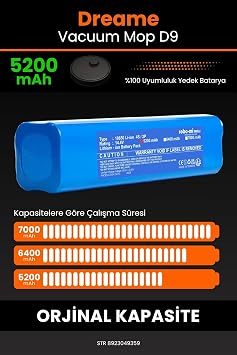 robo mi Robot Süpürge Bataryası Dreame D9 RobotUyumlu 5200mAh