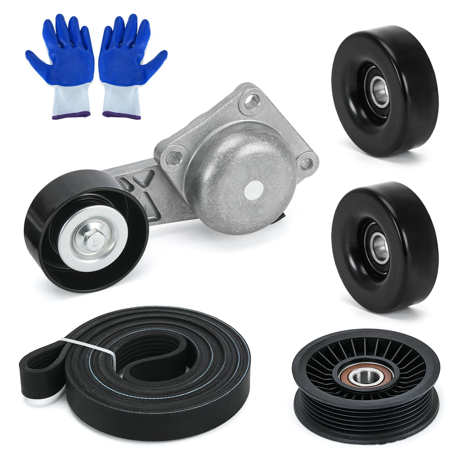 38274 Serpentine Belt Drive Kit Tensioner & Idler Pulley Fits for Ford Expedition F150 F250 F350 Lincoln Navigator Mercury Mountaineer Replaces 90K-38274A 6PK2605 ACK061025