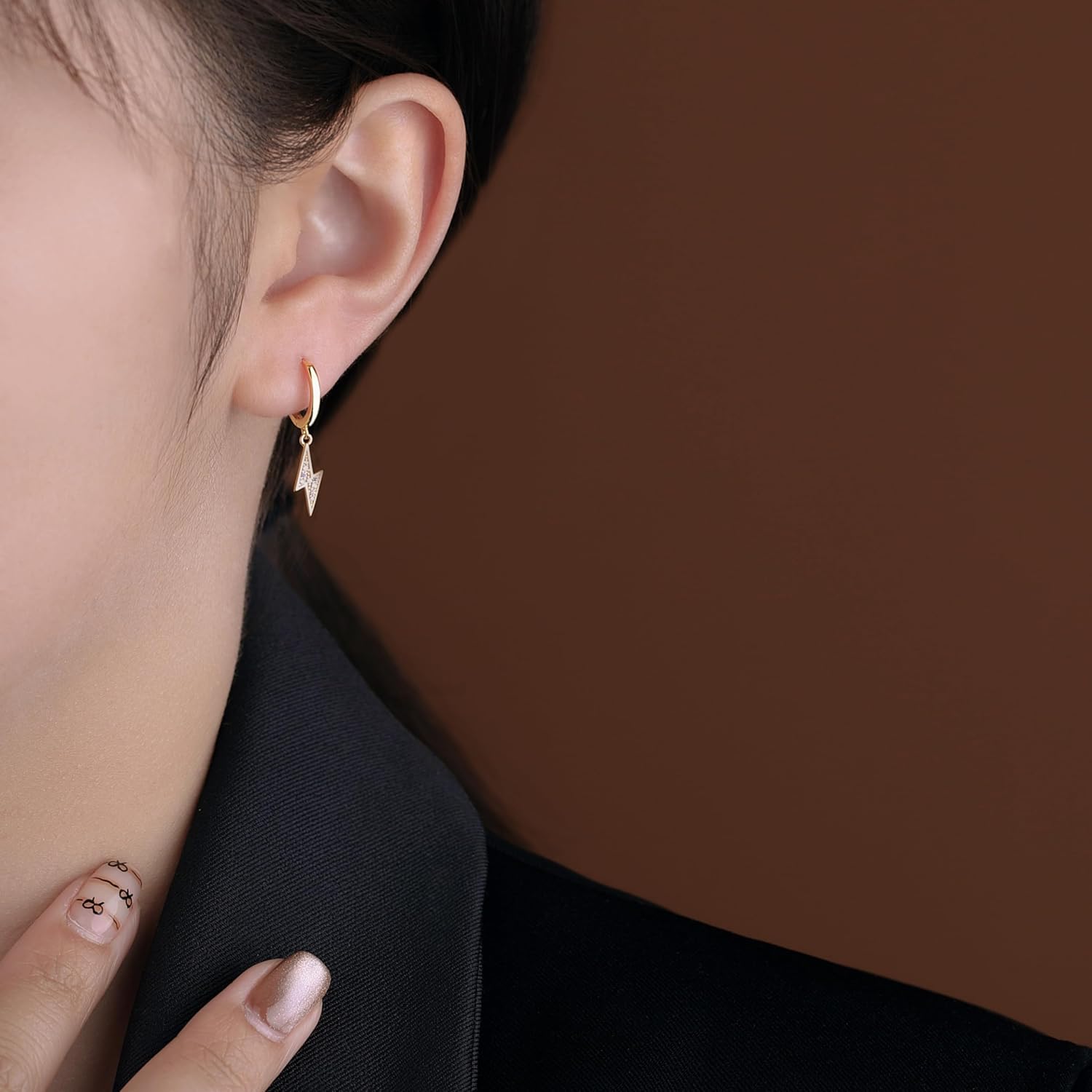 Reffeer Solid 925 Sterling Silver Lightning Bolt Drop Hoop Earrings for Women Teen Girls CZ Lightning Bolt Hoop Earrings Huggie - Image 3