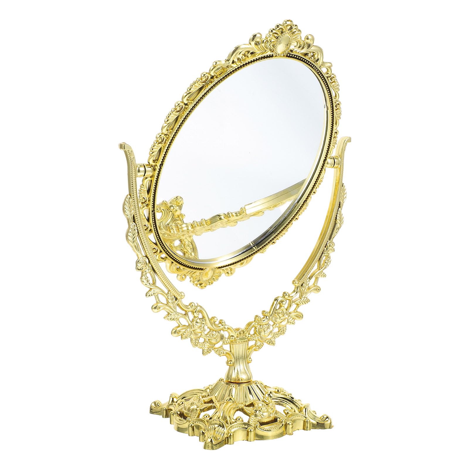 TOYANDONA Vintage Standing Vanity Mirror Oval Double Sided Swivel Makeup Mirror with High Definition Reflection Desk for Dressing Table Bathroom and Bedroom
