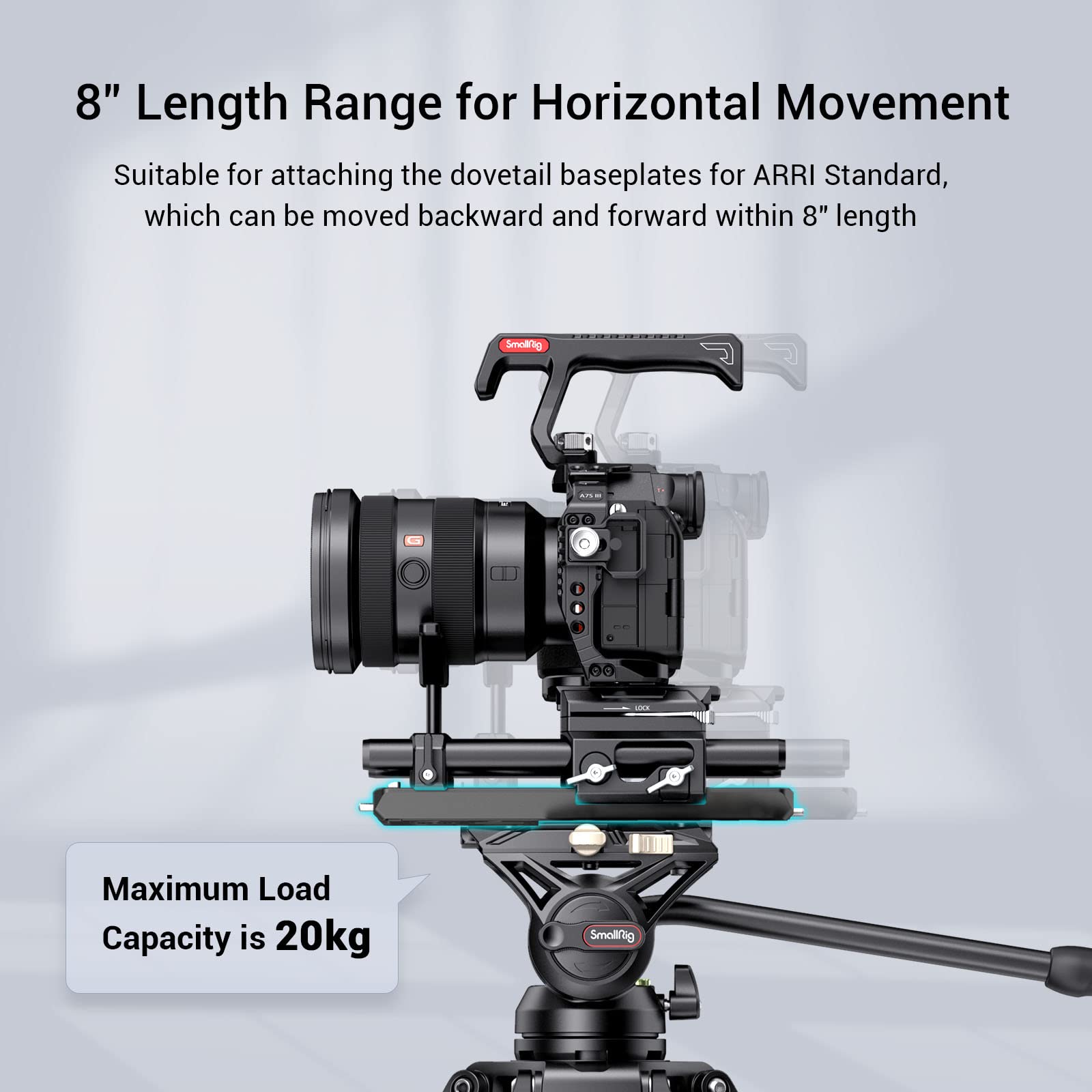 SMALLRIG Plaque en Queue d'aronde Légère 8" pour Arri avec Charge Maximale 20 kg, Plaque en Queue d'aronde avec Conception de Sécurité pour Kit de Fixation, Plaque de Base, Plaque à Fromage - 3770