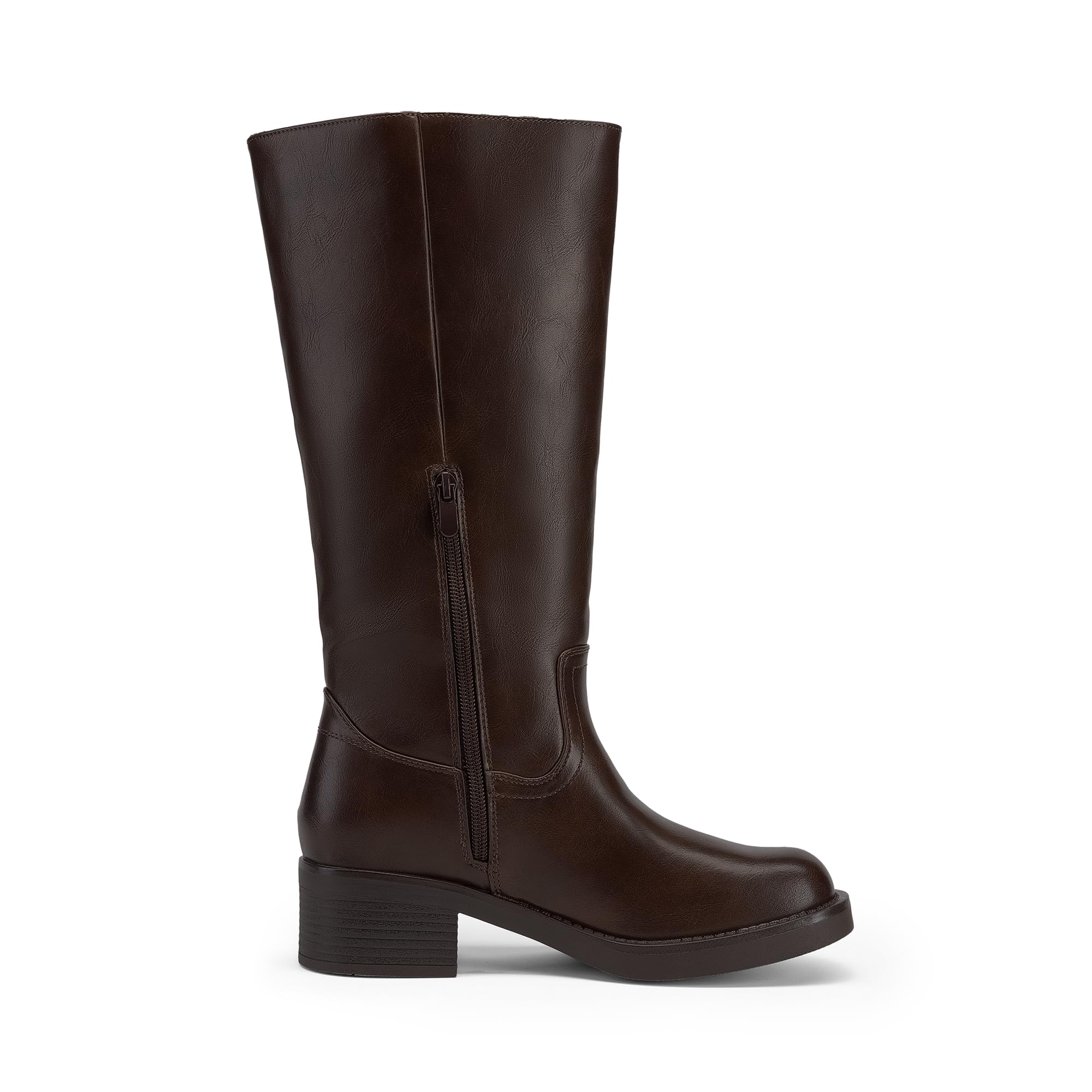 DREAM PAIRS Botas altas hasta la rodilla para mujer, plataforma de punta cuadrada, tacón grueso, botas de campus de plátano para mujer, cómodas botas altas de equitación con cremallera lateral