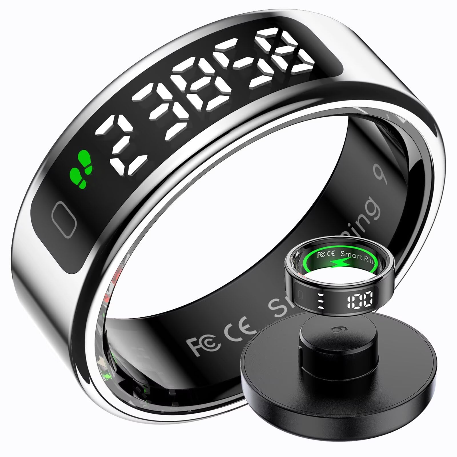 findtime Bague intelligente avec écran pour homme et femme IP68 étanche - Tracker Android iOS - Anneau de fitness intelligent SpO2 - Moniteur de fréquence cardiaque - Podomètre - Sport