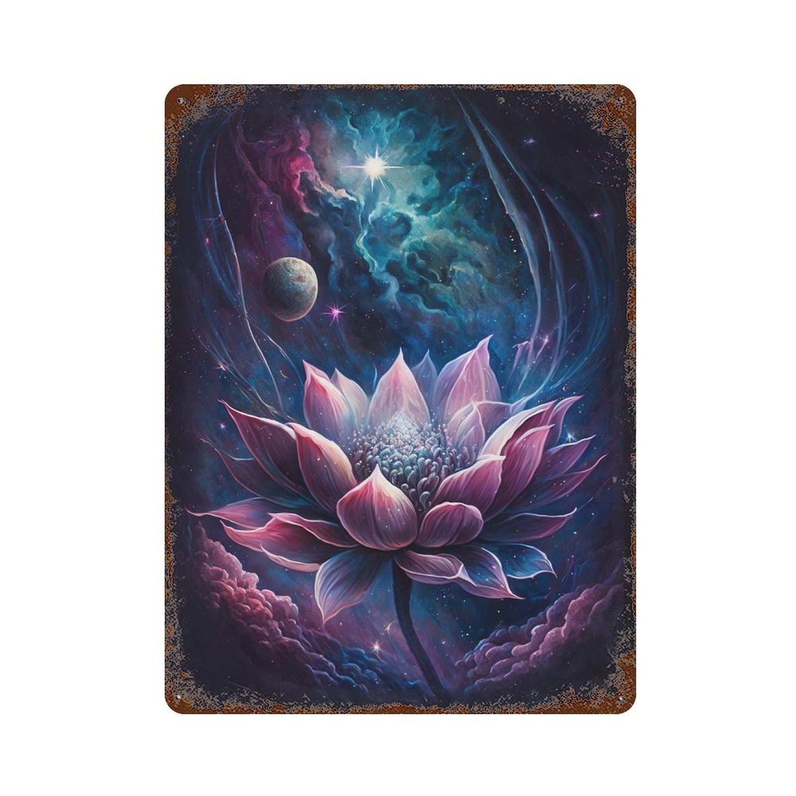 Cosmic Lotus Bloom-1 Aged Metal Wall Plaque 15.7"x11.8", for Pub, Kitchen And Man Cave Decor, Decorative Metal Wall Art
