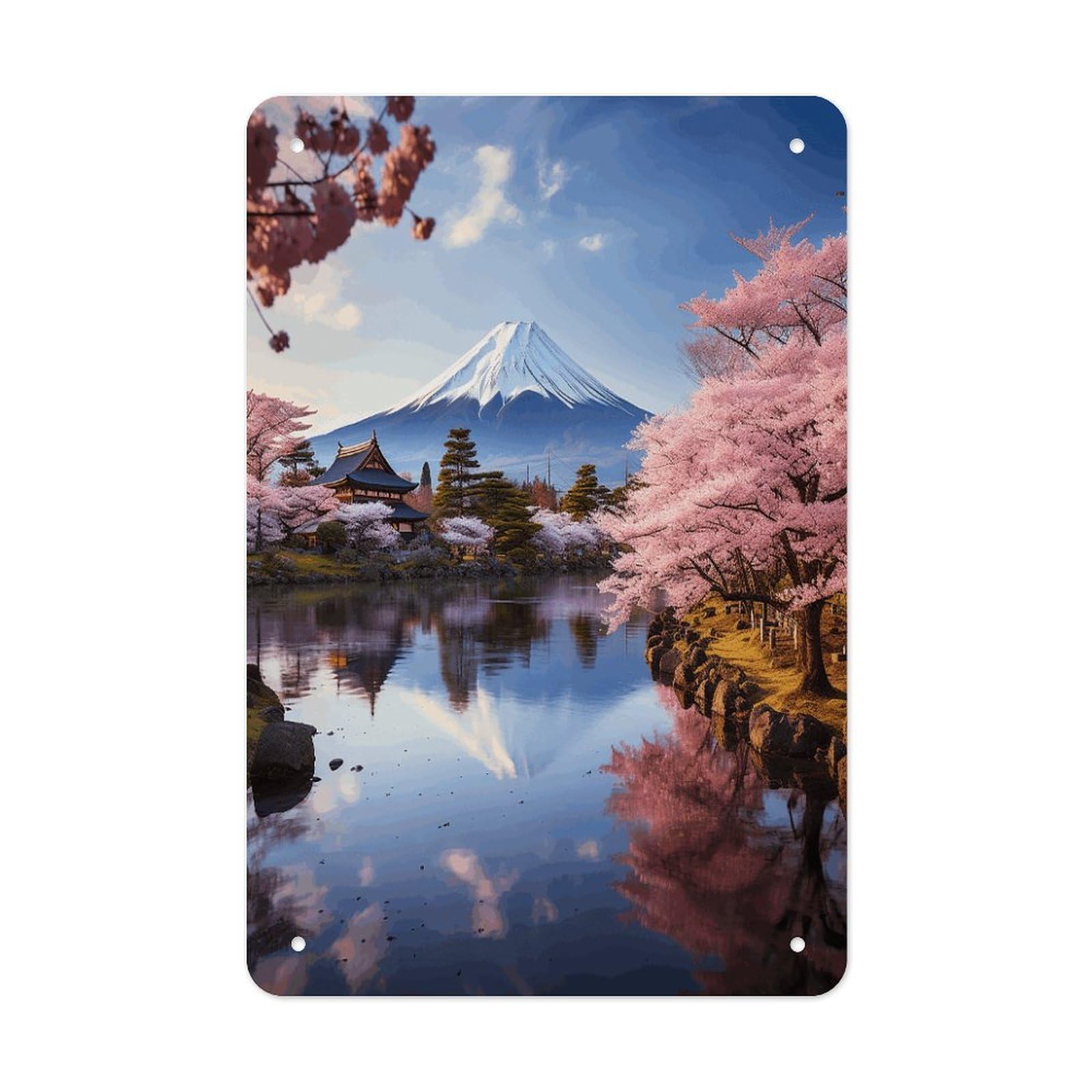 Retro Metal Signs Decorations Vintage Mount Fuji Cherry Blossom Trees Tin Sign Iron Painting Home Family Poster Personalized Art Wall Decor Funny Plaque Sheet for Home Gift Party 8x12 In