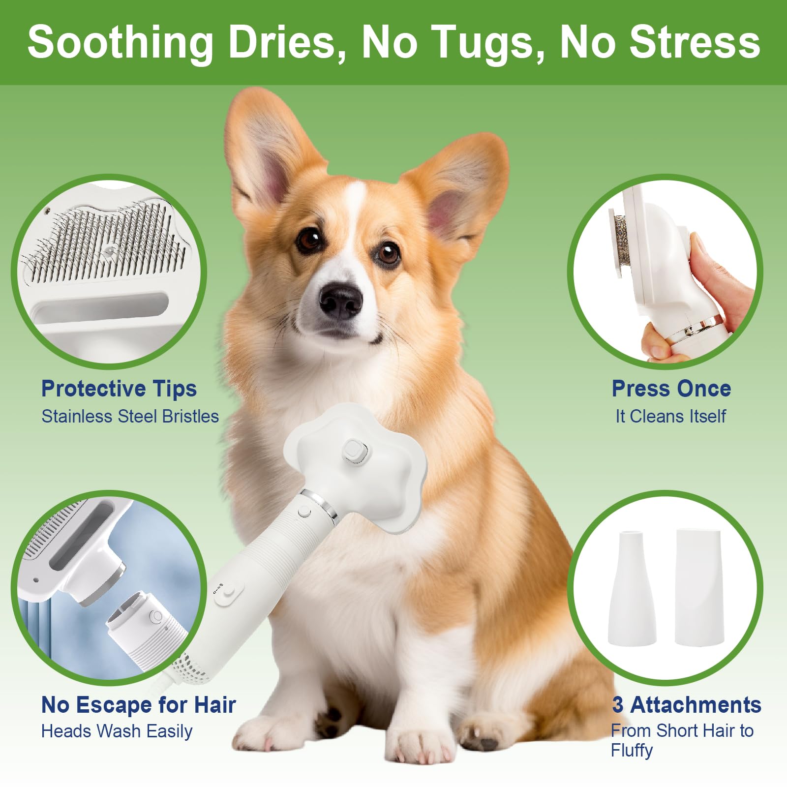 Spazzola professionale per la toelettatura degli animali domestici, 3 in 1, asciugacapelli, con spazzola per capelli, temperatura regolabile, sicura per surriscaldamento, qualità da salone