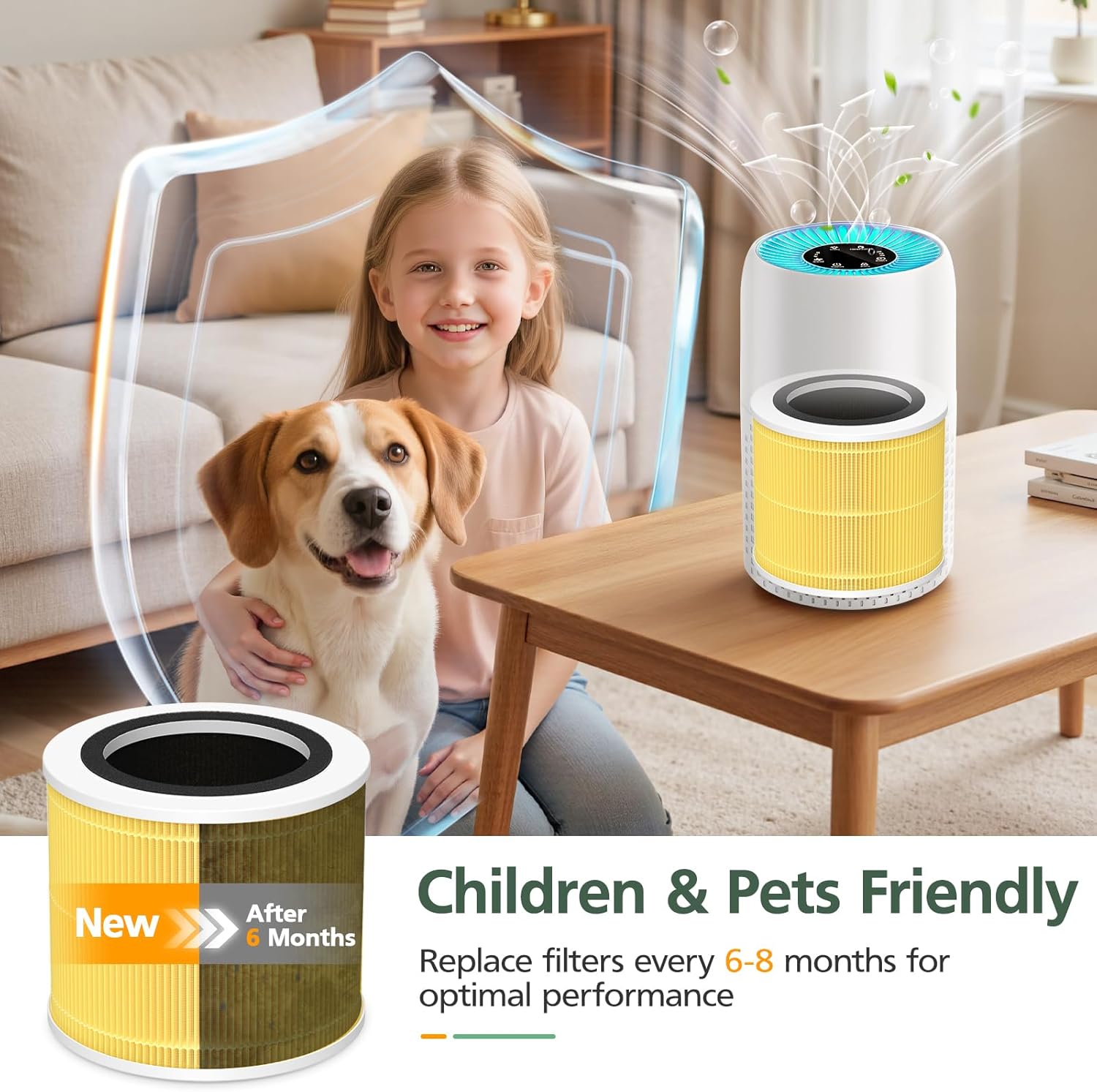 AP100 AP102 Pet Care Filter Compatible with AromaRoom AP100/AP102, Core Mini Air Purifi-ers, 3-IN-1 HEPA Filter and Activated Carbon Filter, 2 Pack (Yellow)